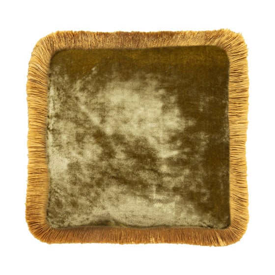 Cushion Gold Fringe Olive