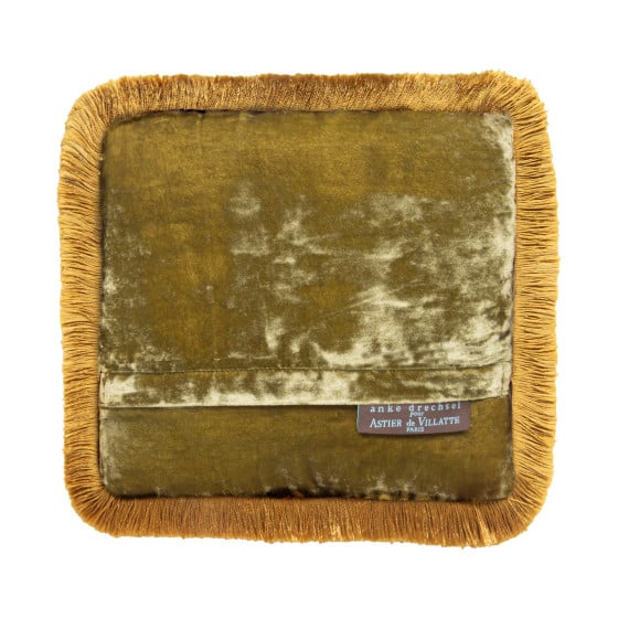 Cushion Gold Fringe Olive